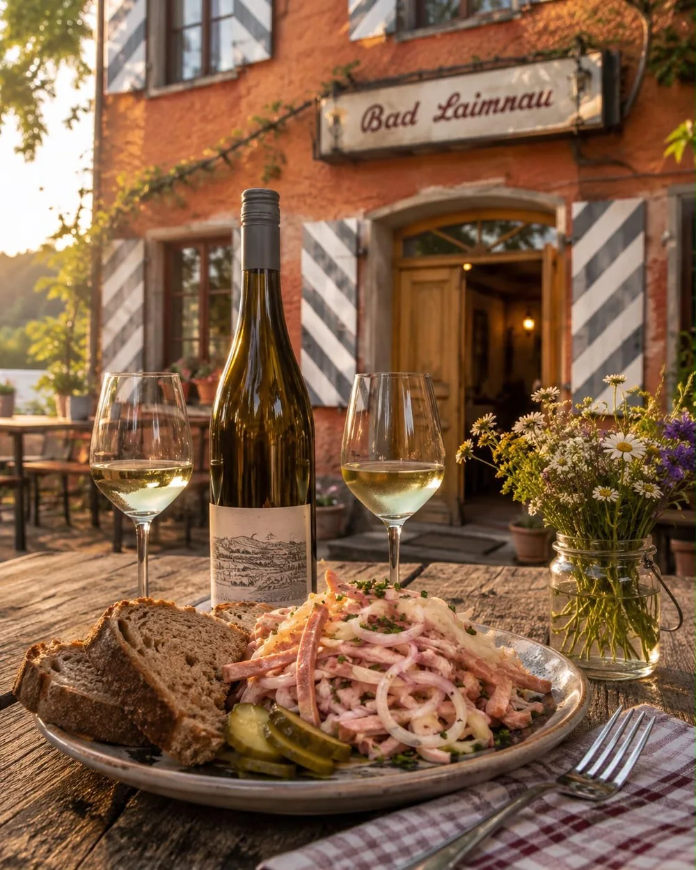 Speisen und Wein im Gutsgasthof Laimnau